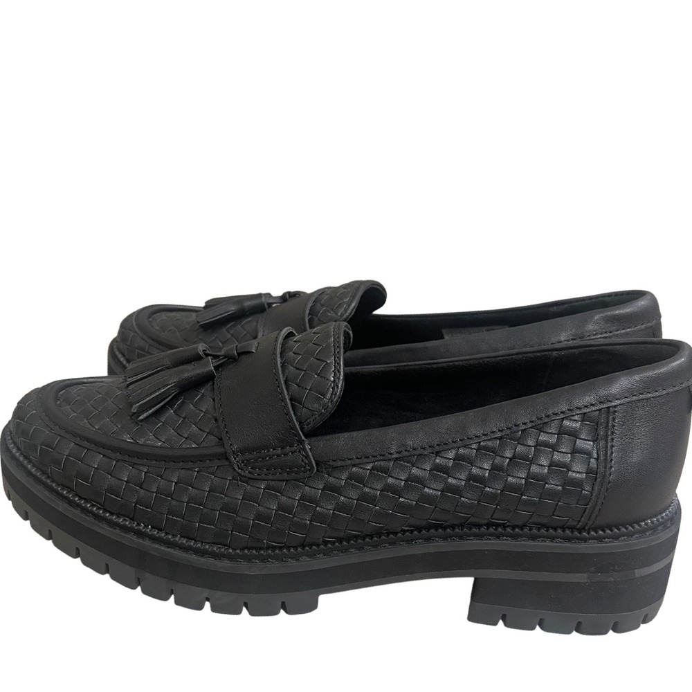 TOMS cara womens Black Woven Tassel Lug Loafers Chunky Platform Shoes Size 9
